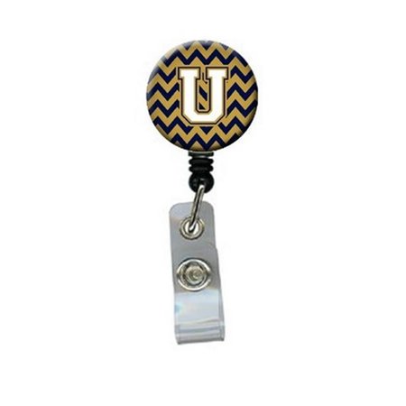 CAROLINES TREASURES Letter U Chevron Navy Blue and Gold Retractable Badge Reel CJ1057-UBR